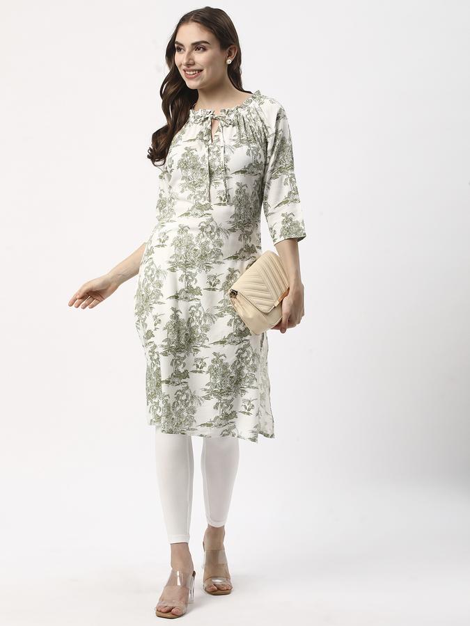 Women Poly Blend Regular Fit Tie-Up Neck Printed Kurta