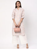 Women Cotton Regular Fit Mandarin Collar Printed Kurta