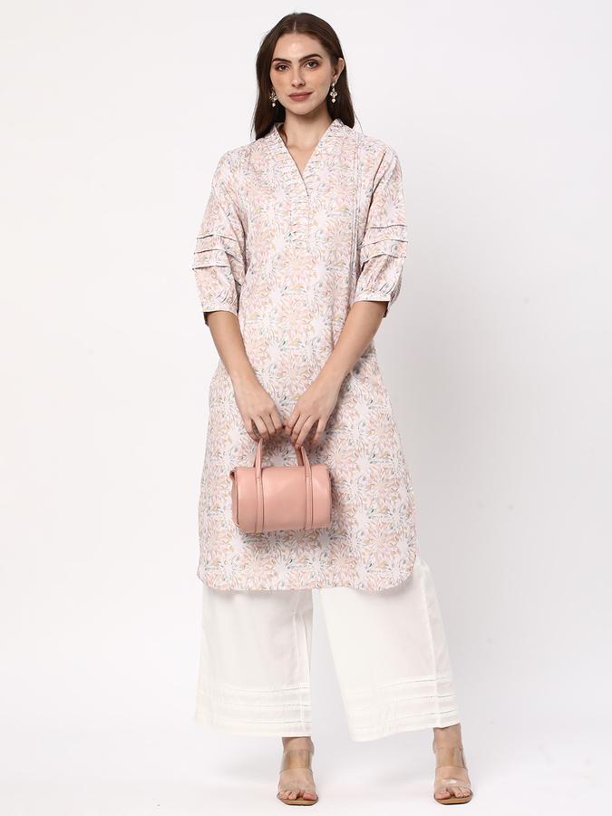 Women Cotton Regular Fit Mandarin Collar Printed Kurta